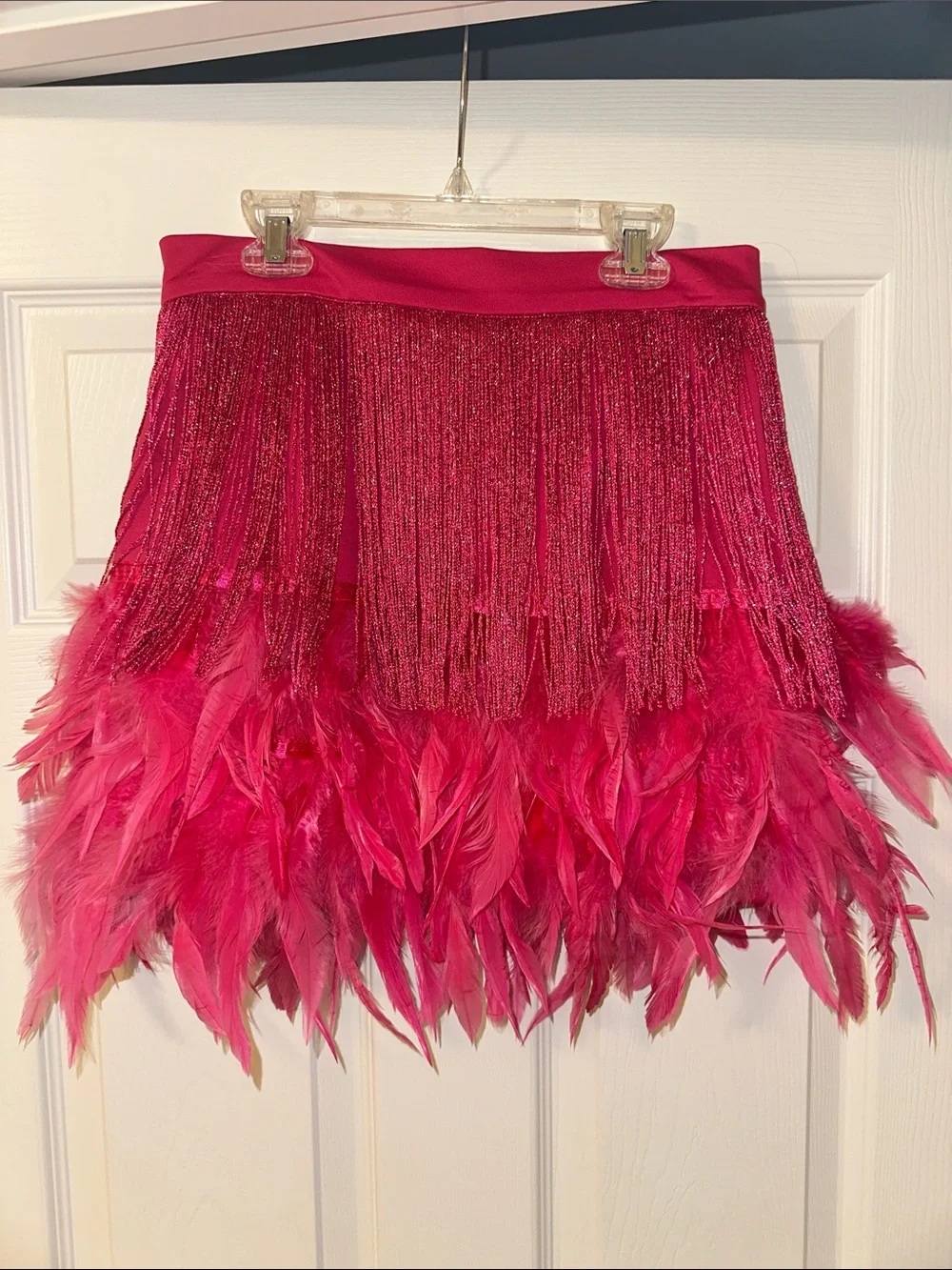 Bright Pink Feather Fringe Mini Skirt